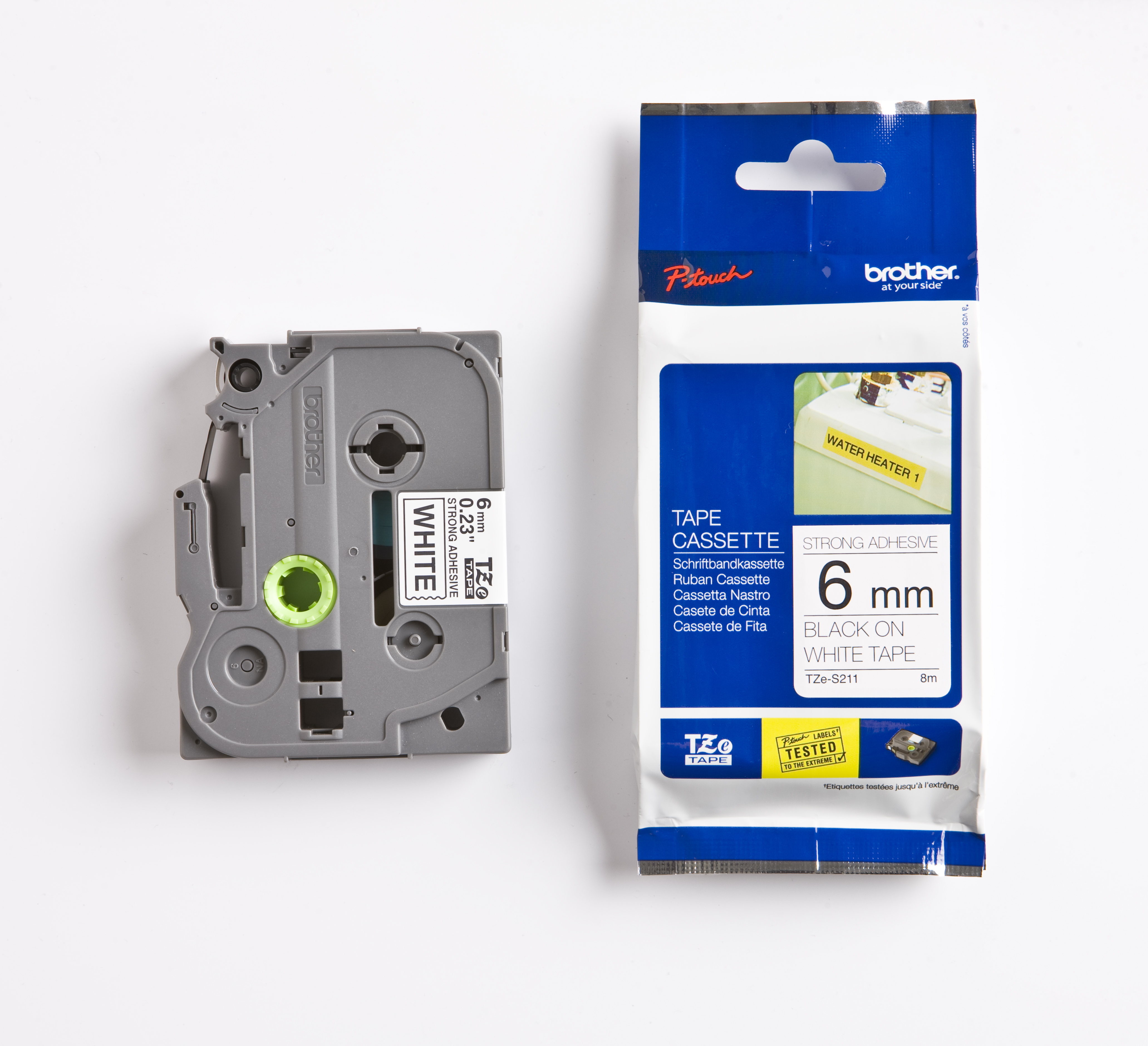 STRONG ADHESIVE - Black on White 6MMX8MTR TAPE     